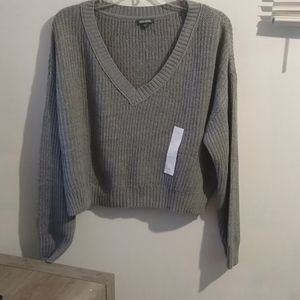 Grey V Neck grey knit sweater